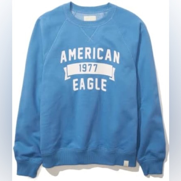 American Eagle Outfitters Tops - American Eagle AE Graphic Crew Neck Logo Sweatshirt Blue and White Size S